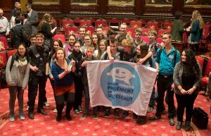 Notre groupe lors du parlement des jeunes de l'Escaut organisé par Good Planet Belgium au Sénat à Bruxelles